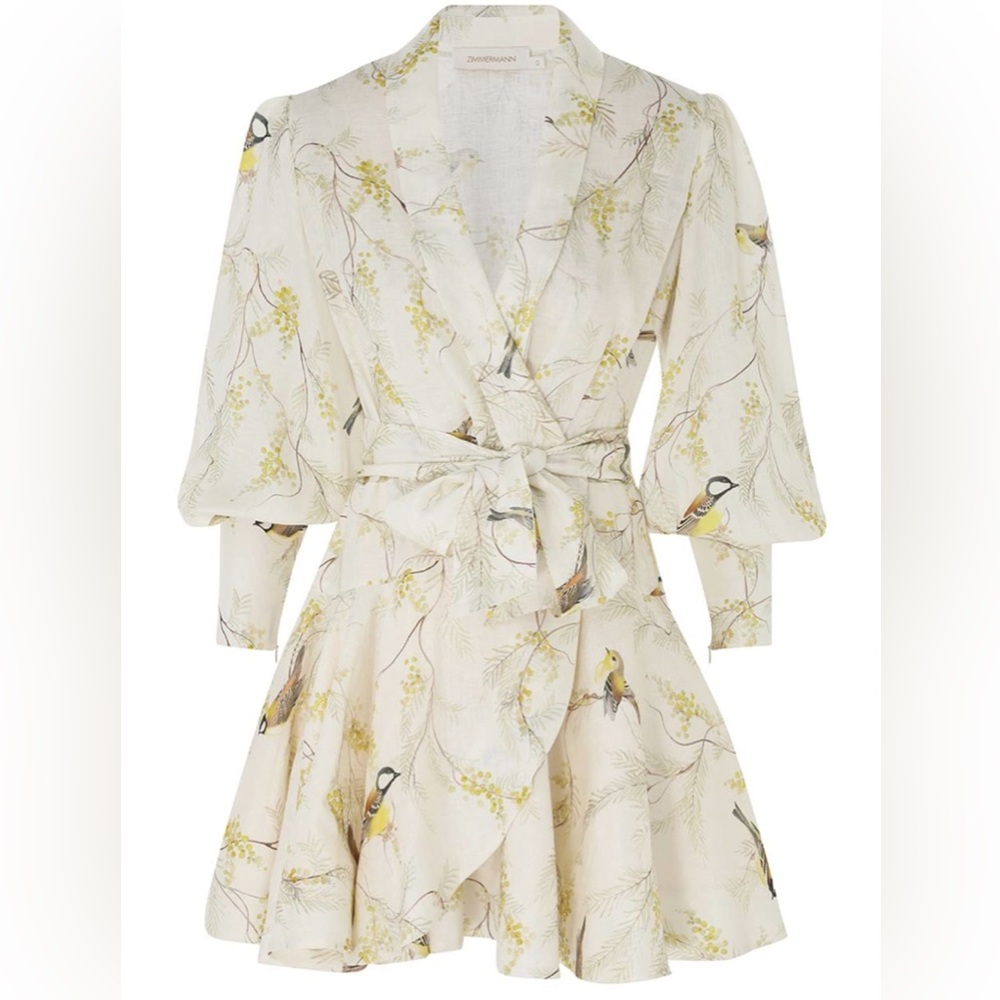 Zimmermann Wrap Mini Dress, NWT, SZ  AU 2/US 8, in Acacia Birds print
